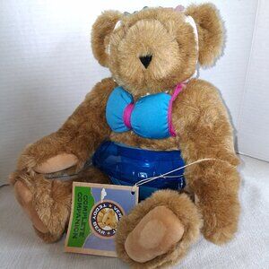 Vermont Teddy Bear Plush swim suit cap floaty pink floral jointed posable NWT